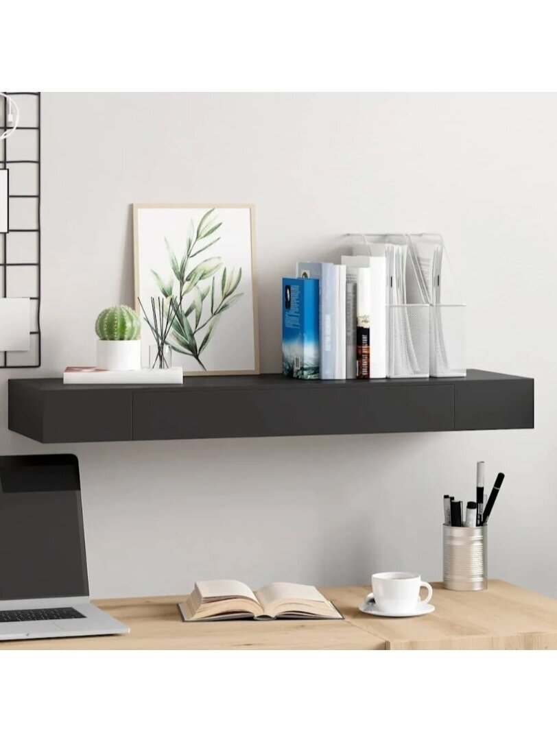 Wall-mounted shelf with drawer, black, 80 × 25 × 8 cm 1