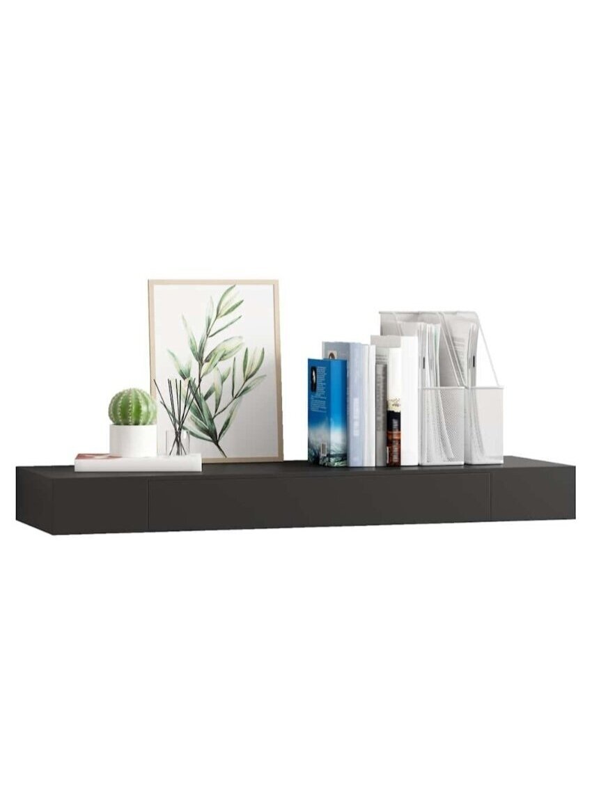 Wall-mounted shelf with drawer, black, 80 × 25 × 8 cm 2