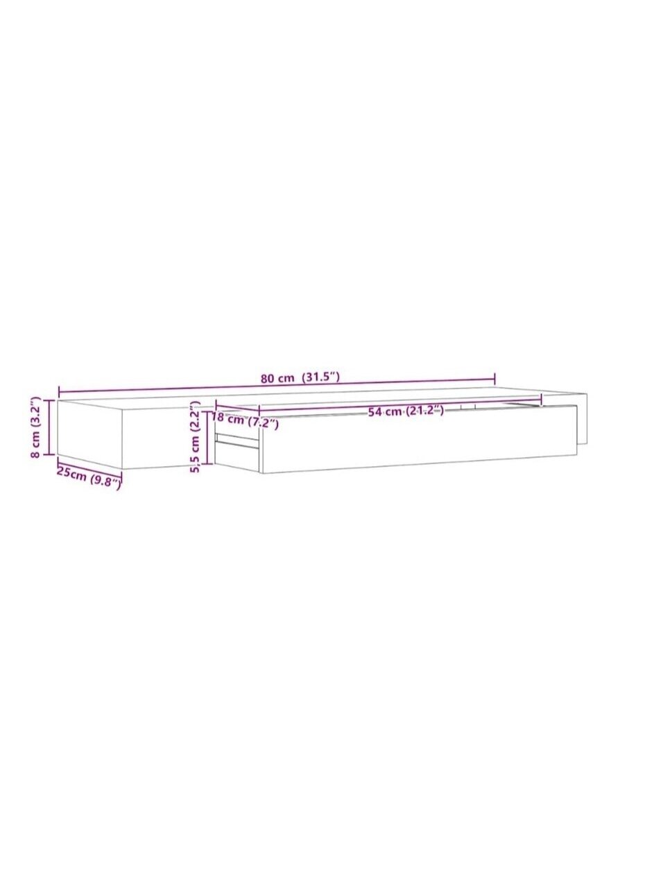 Wall-mounted shelf with drawer, black, 80 × 25 × 8 cm 7
