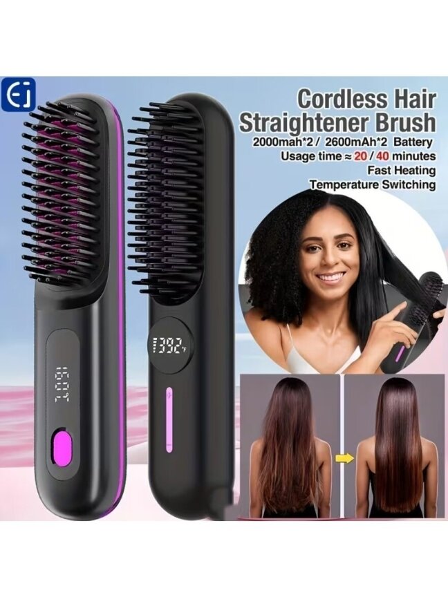 Hair Straightening Brush with LED Display – Fast Heating and Constant Temperature