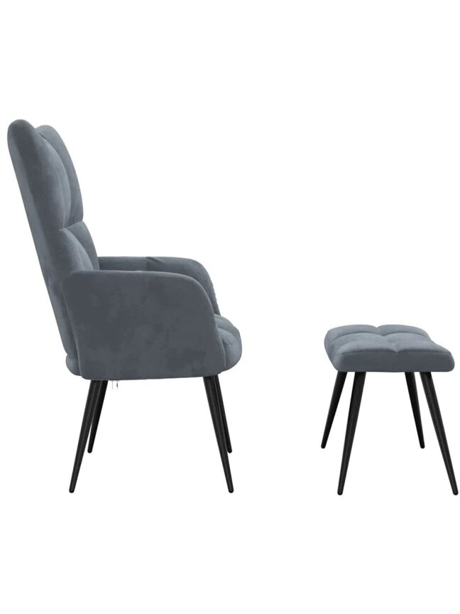 Recliner chair with footrest, dark grey, velvet 3