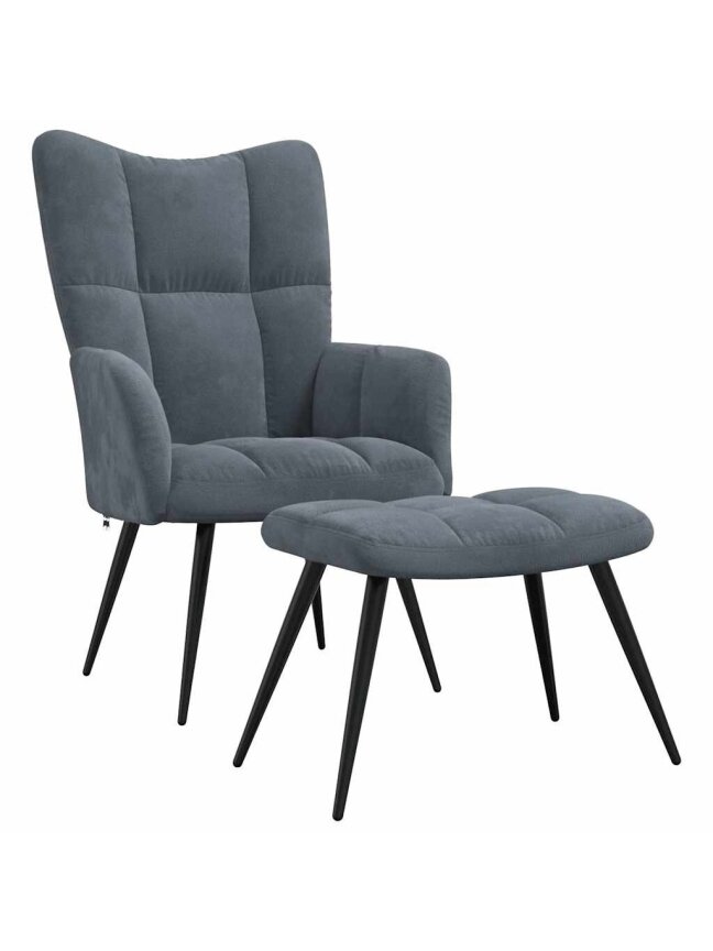 Recliner chair with footrest, dark grey, velvet 1