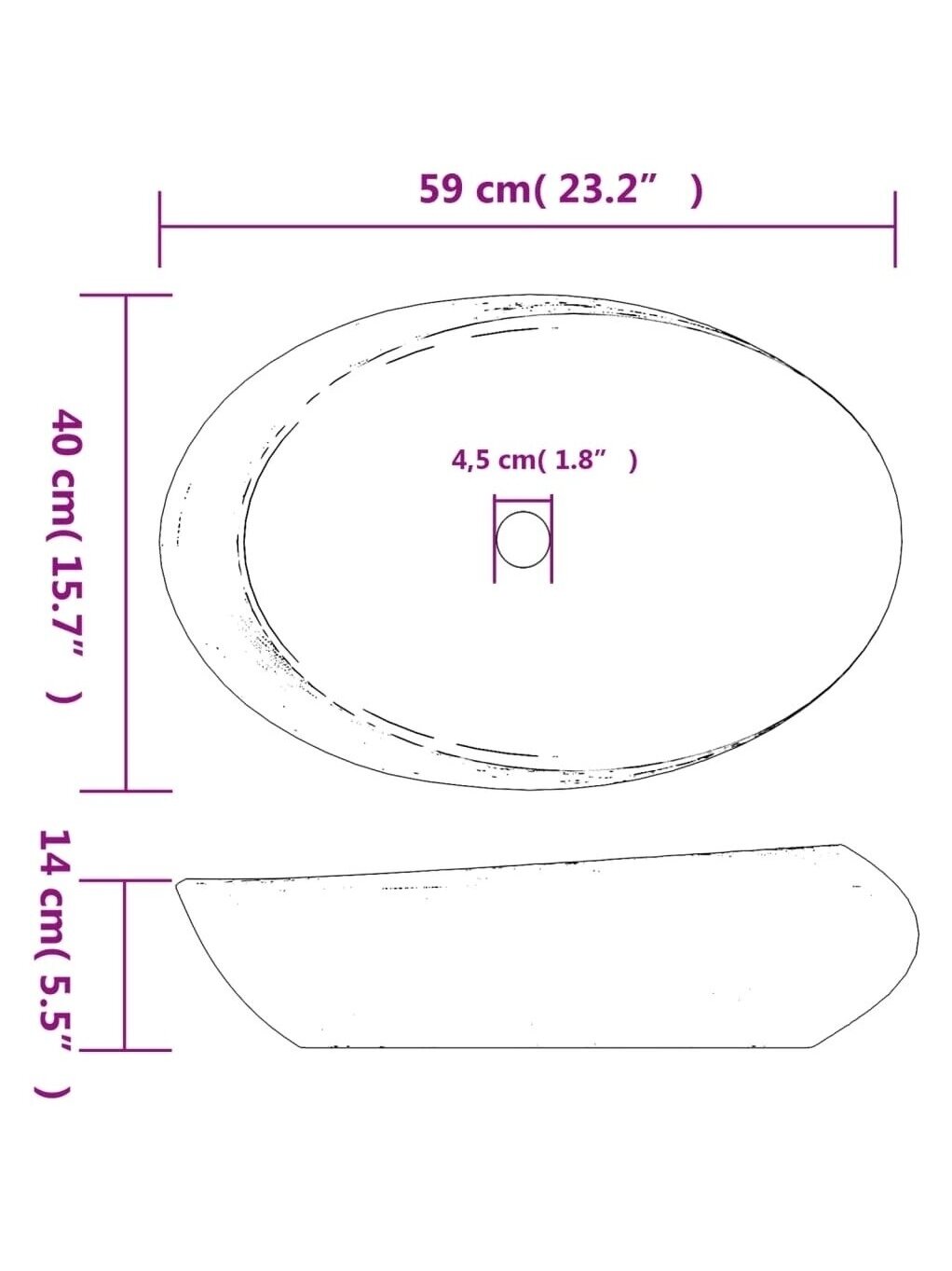 Washbasin, violet/gray, 59 x 40 x 14 cm, ceramic 7
