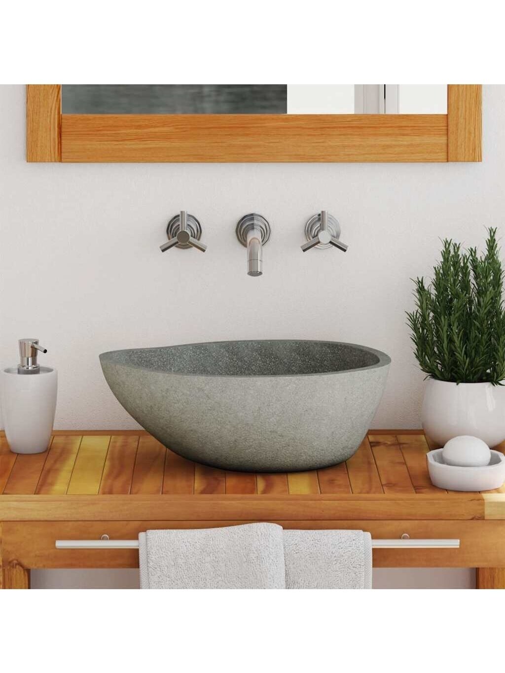 Washbasin, (37–46) × (29–36) cm, river stone, oval-shaped 2