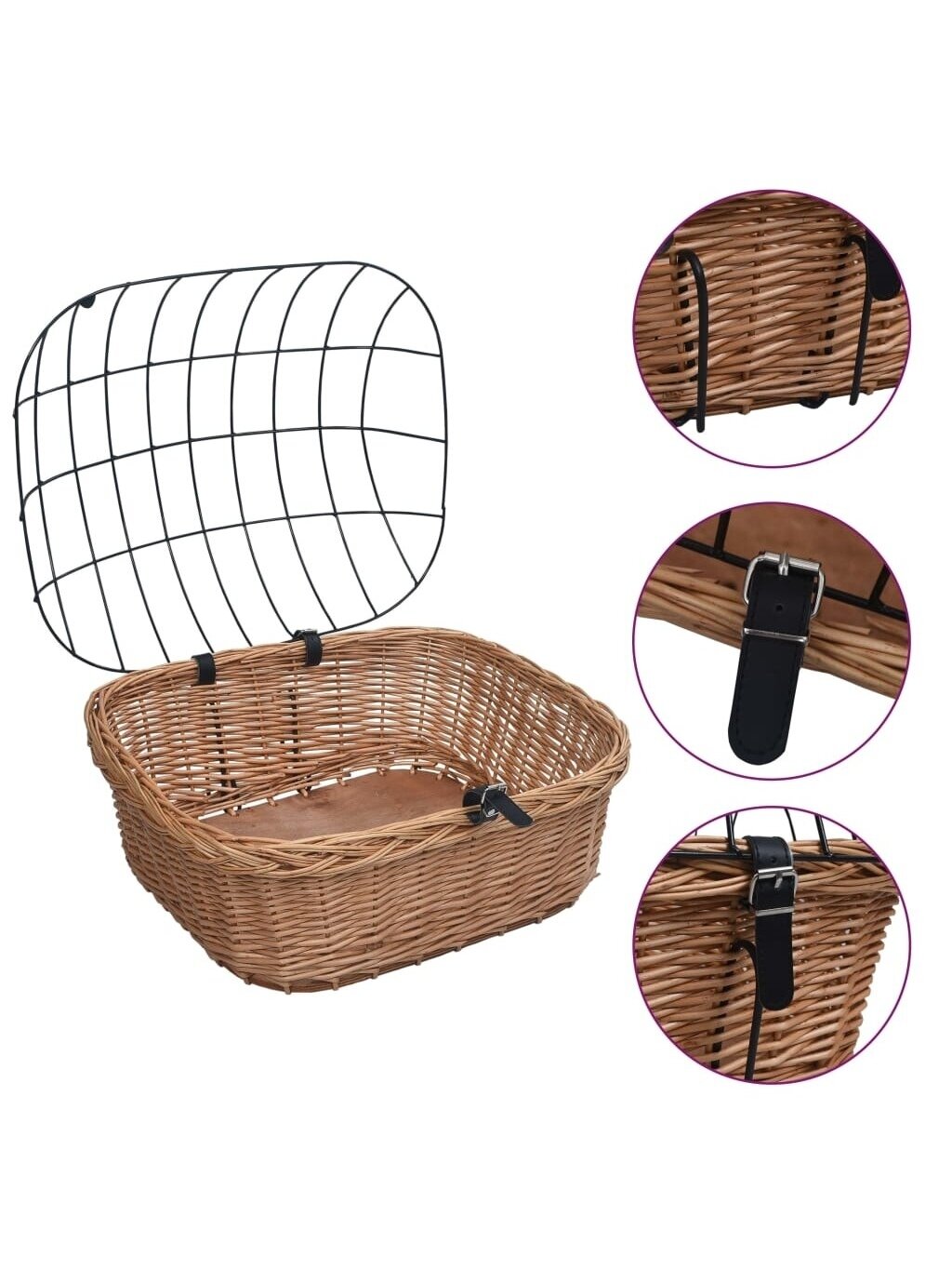 Front bicycle basket with lid, 50×45×35 cm, willow