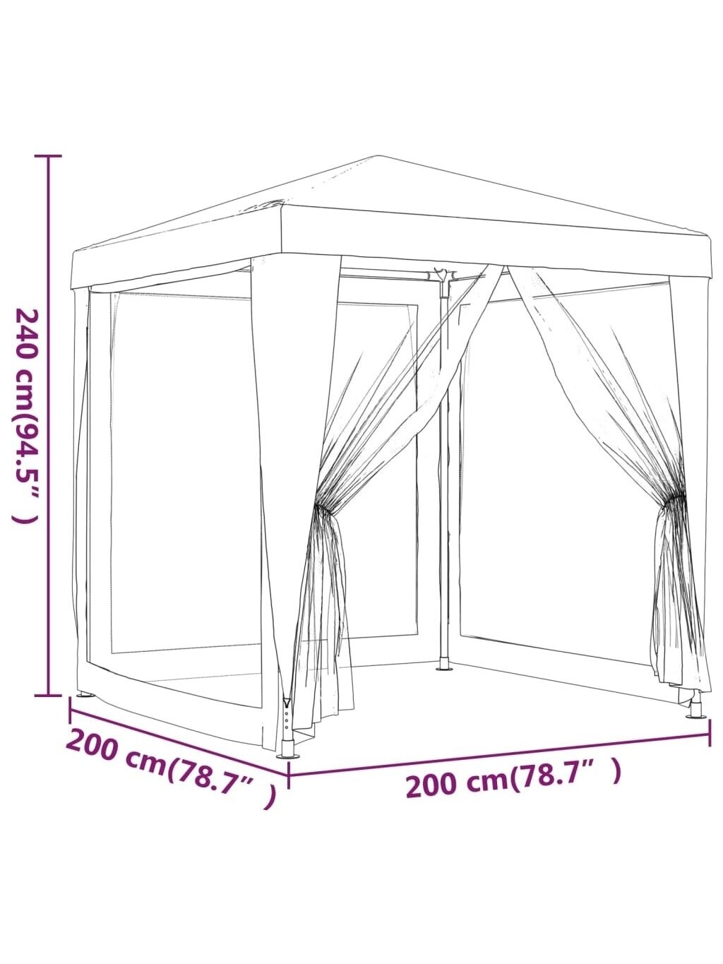 Proginė palapinė su 4 sienomis, antracito, 2x2m, HDPE 6