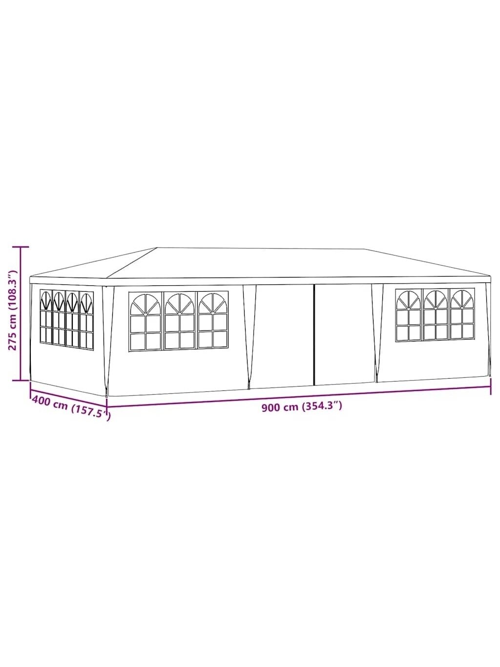 Party Tent with Sidewalls, White, 4 × 9 m, 90 g/m² 9 Party Tent with Sidewalls, White, 4 × 9 m, 90 g/m² 9