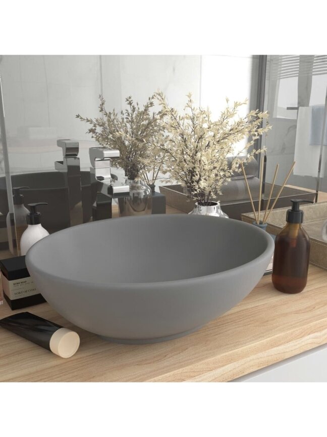 Luxury washbasin, matte gray, 40 x 33 cm, ceramic, oval