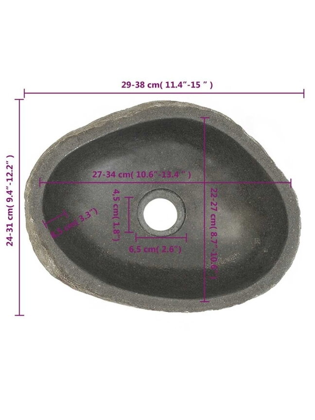 Praustuvas, (29-38)x(24-31)cm, upės akmuo, ovalo formos. 5