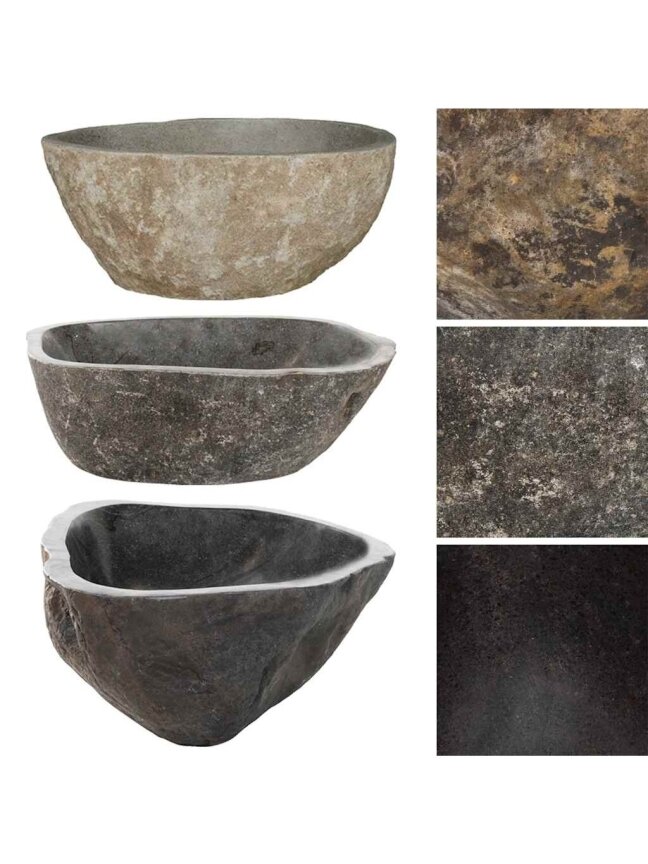 Washbasin, (37–46) × (29–36) cm, river stone, oval-shaped 3