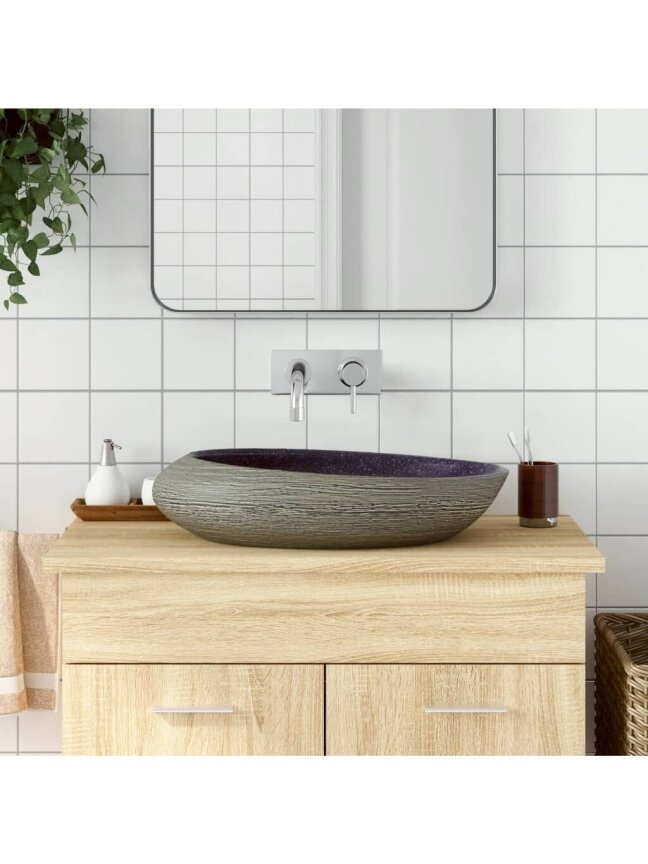 Washbasin, violet/gray, 59 x 40 x 14 cm, ceramic