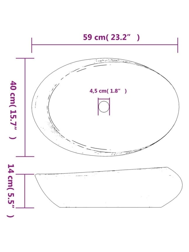 Washbasin, violet/gray, 59 x 40 x 14 cm, ceramic 7
