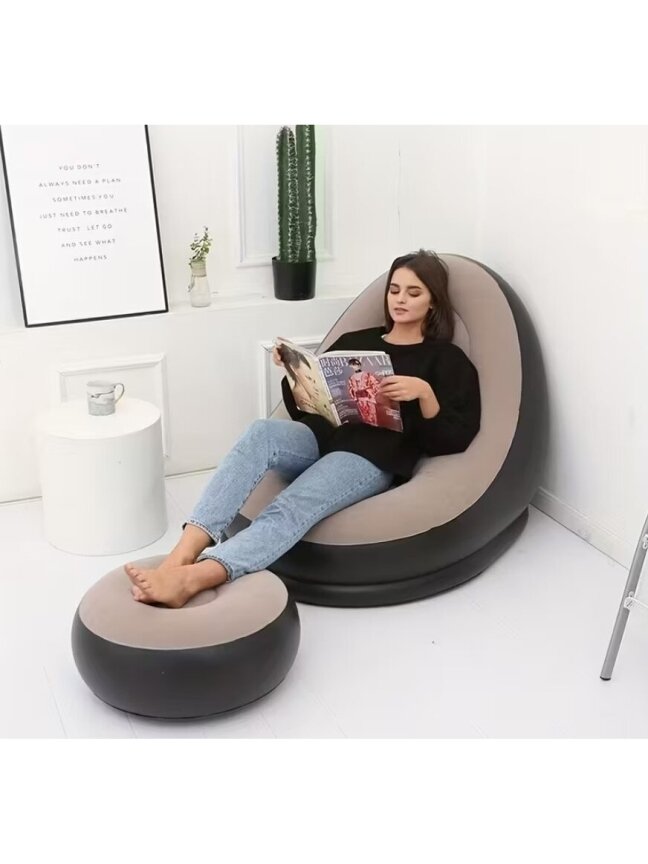 Inflatable bed with footrest (ottoman)