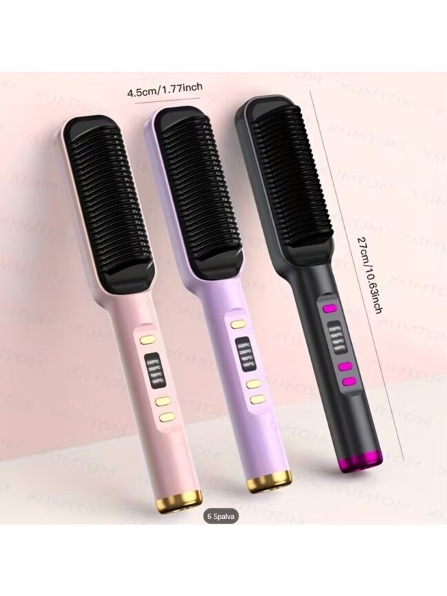 Professional 2-in-1 hair straightening brush – straightener and curler with LED display (black–purple) – updated version: fast heating & long-lasting styling 3