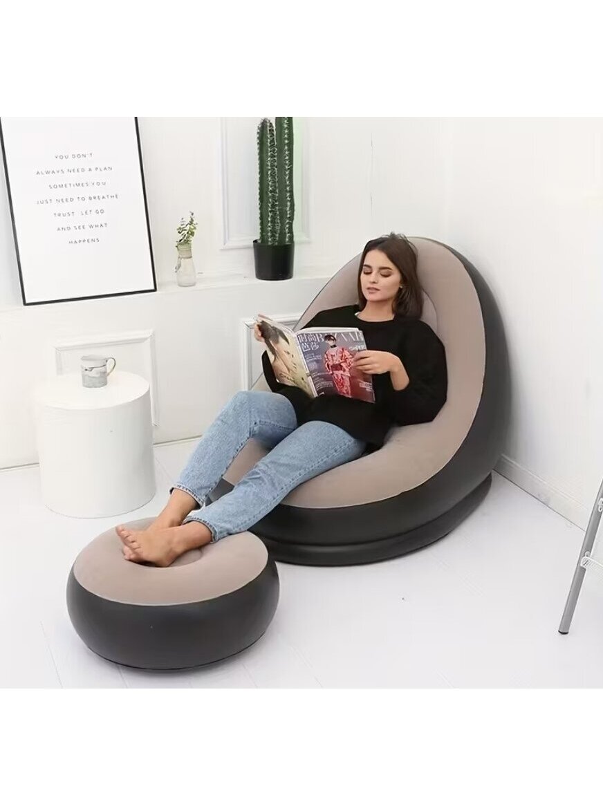 Inflatable bed with footrest (ottoman)