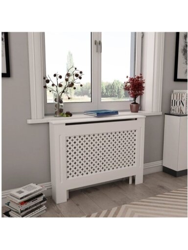 Radiator cover, white, 112 x 19 x 81.5 cm, MDF