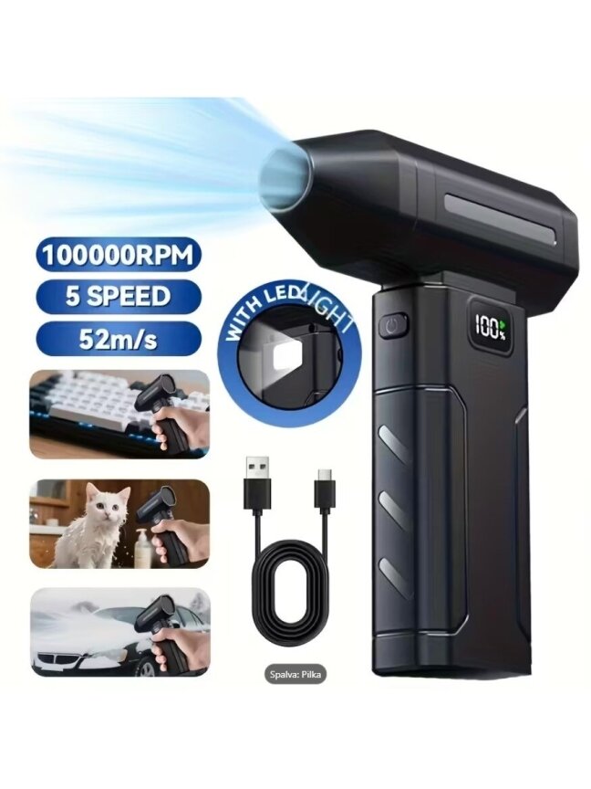 Rokas USB uzlādējams turbo ventilators 100 000 apgr./min. 1