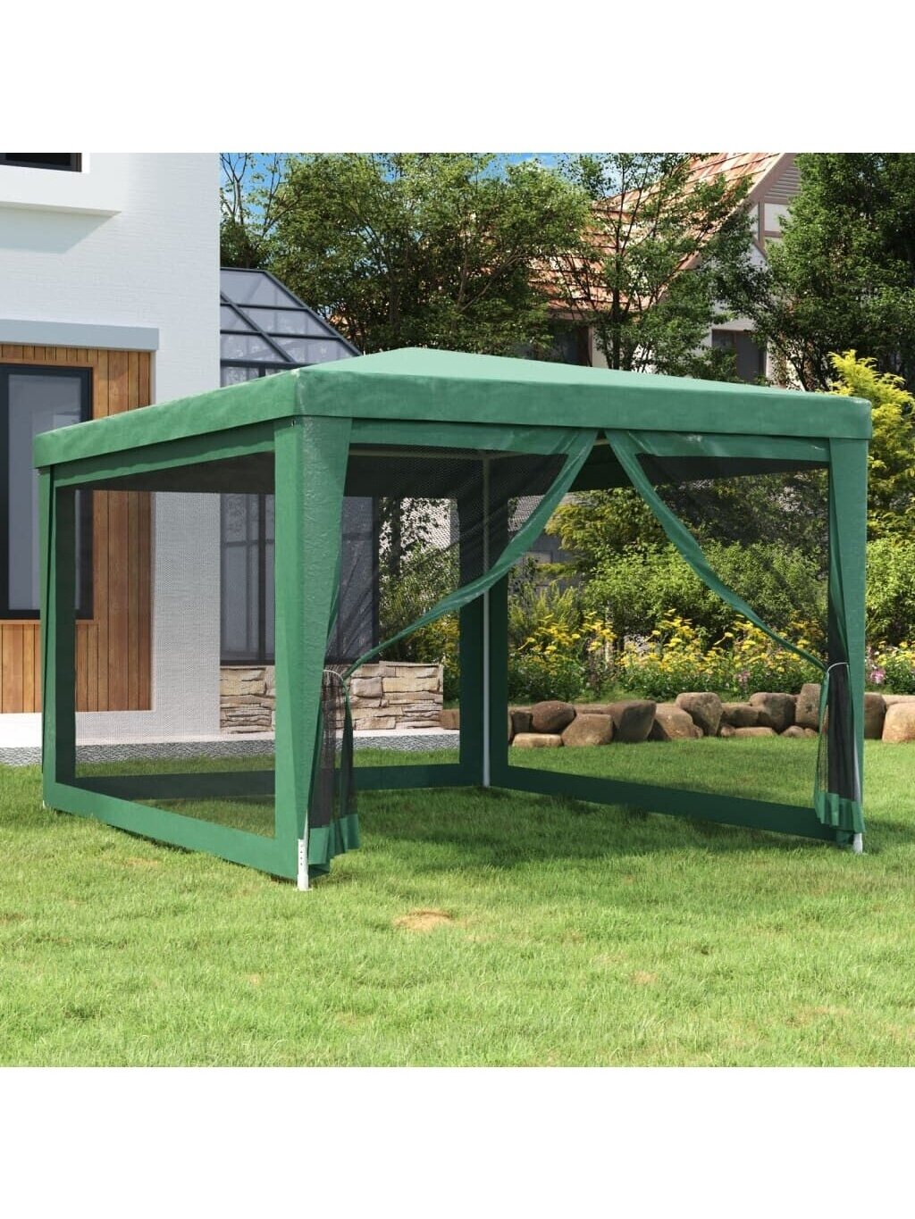Renginių palapinė su 4 tinklinėmis šoninėmis sienelėmis, žalia, 3x4 m, HDPE