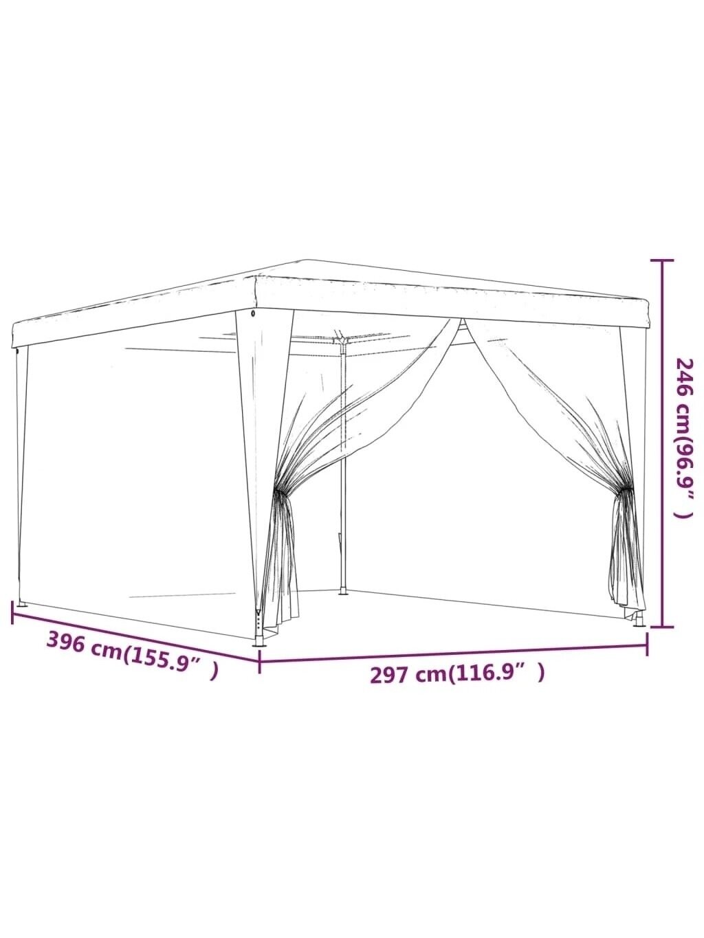 Renginių palapinė su 4 tinklinėmis šoninėmis sienelėmis, žalia, 3x4 m, HDPE 6