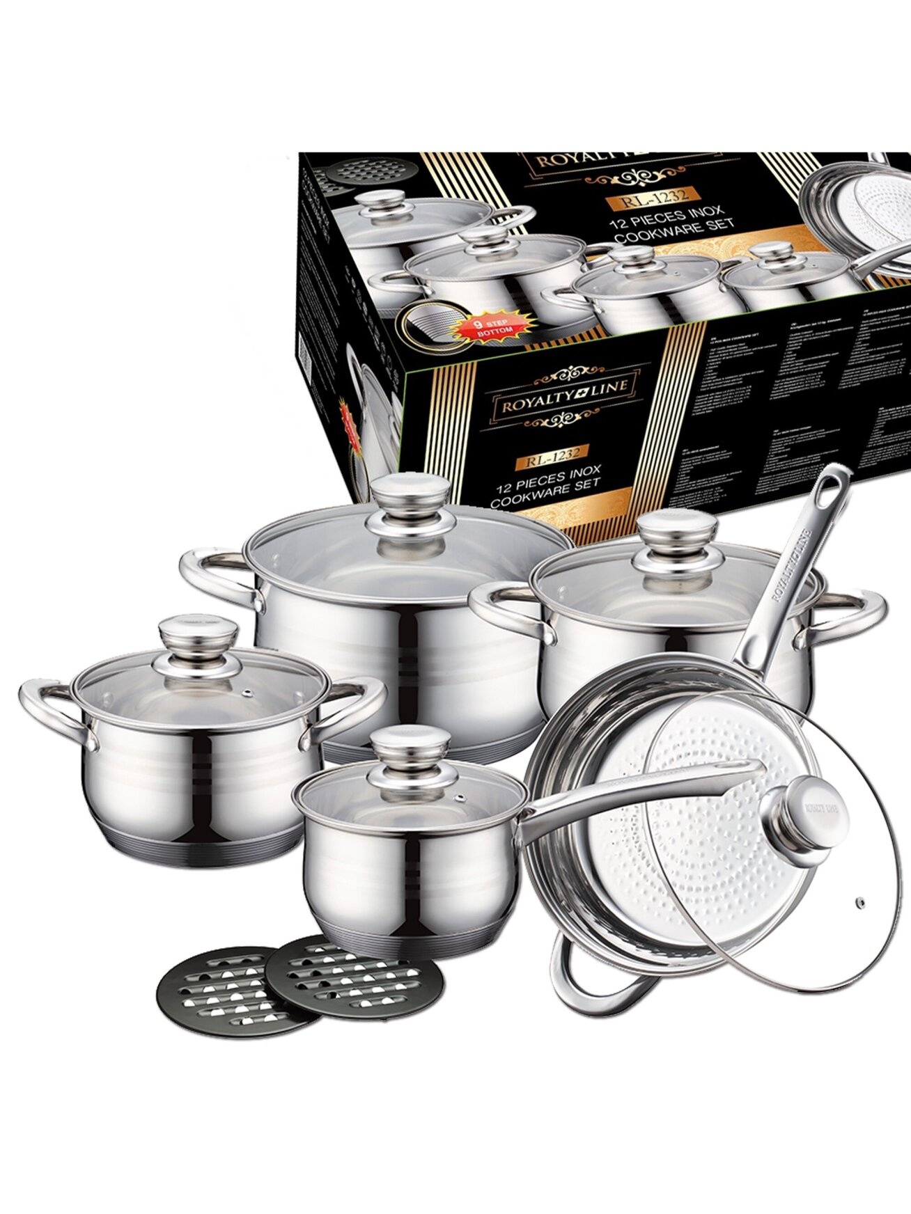 Royalty Line RL-1232, 12 Pieces Stainless Cookware Set 1