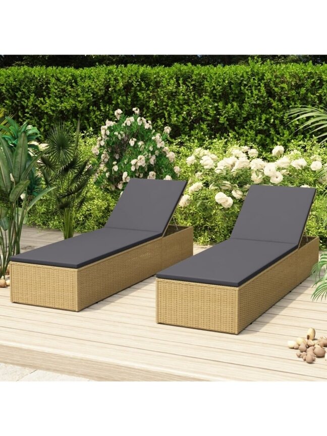 Sun lounger, brown and dark gray, poly rattan