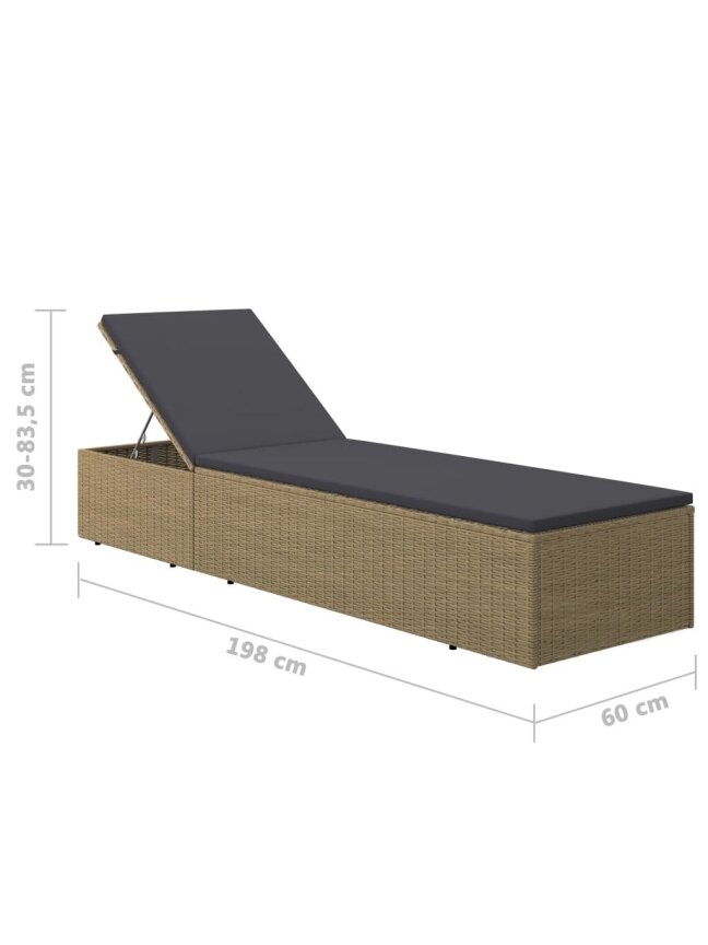Sun lounger, brown and dark gray, poly rattan 9