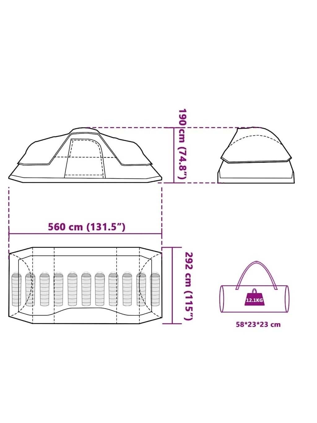 Family tent, green, 11-person, dome-shaped 13