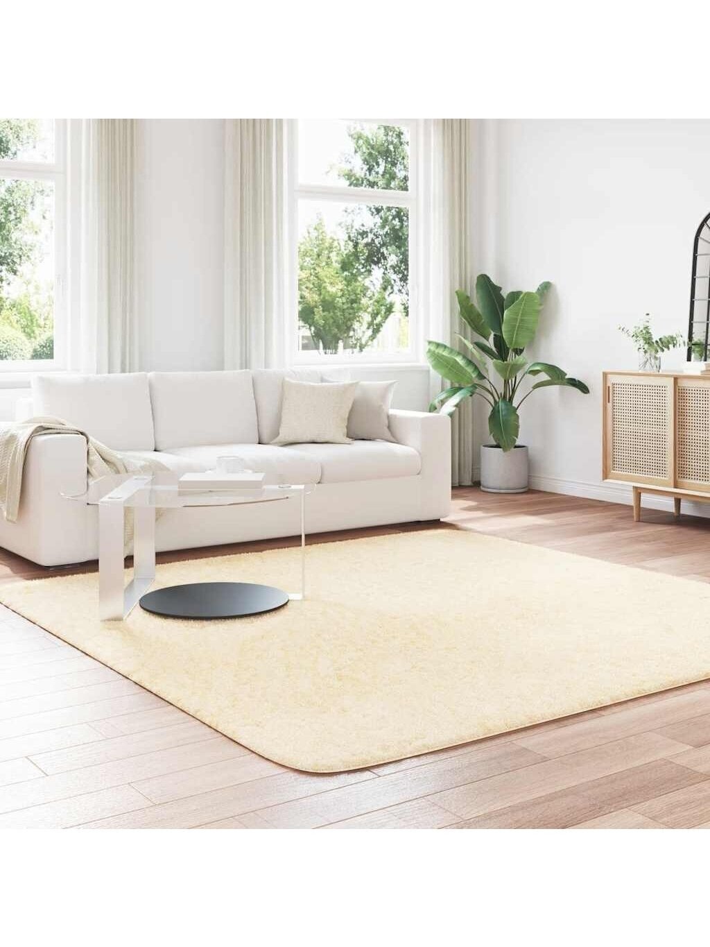Shaggy Rug, NAVARRA, 240 × 240 cm, Cream, Polyester