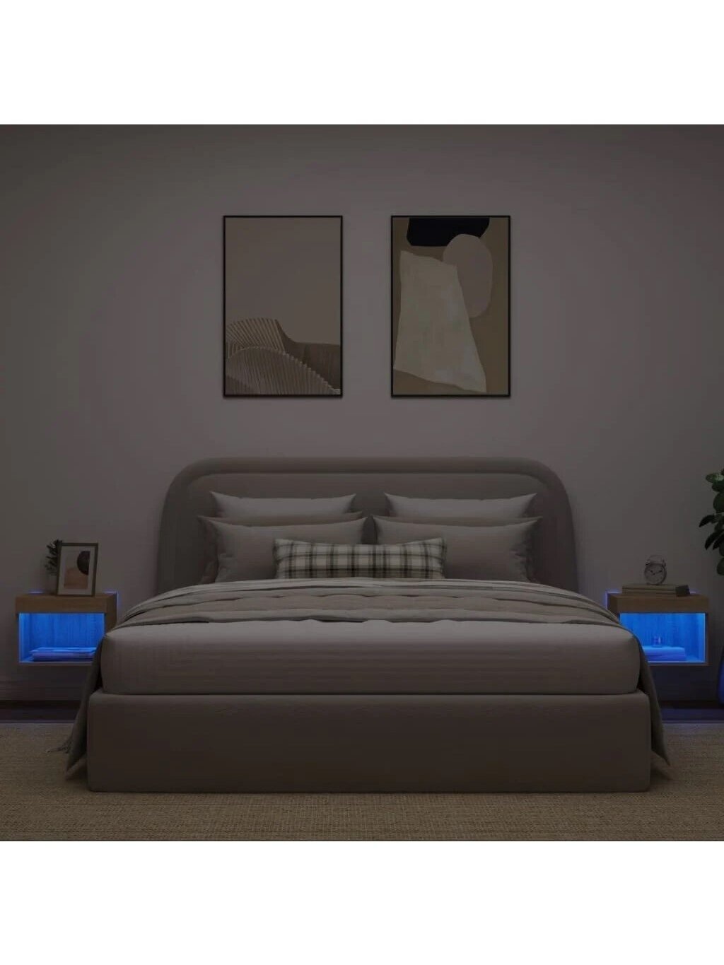 Wall-Mounted Nightstands with LED Lights, 2 pcs, Oak 3 Wall-Mounted Nightstands with LED Lights, 2 pcs, Oak 3