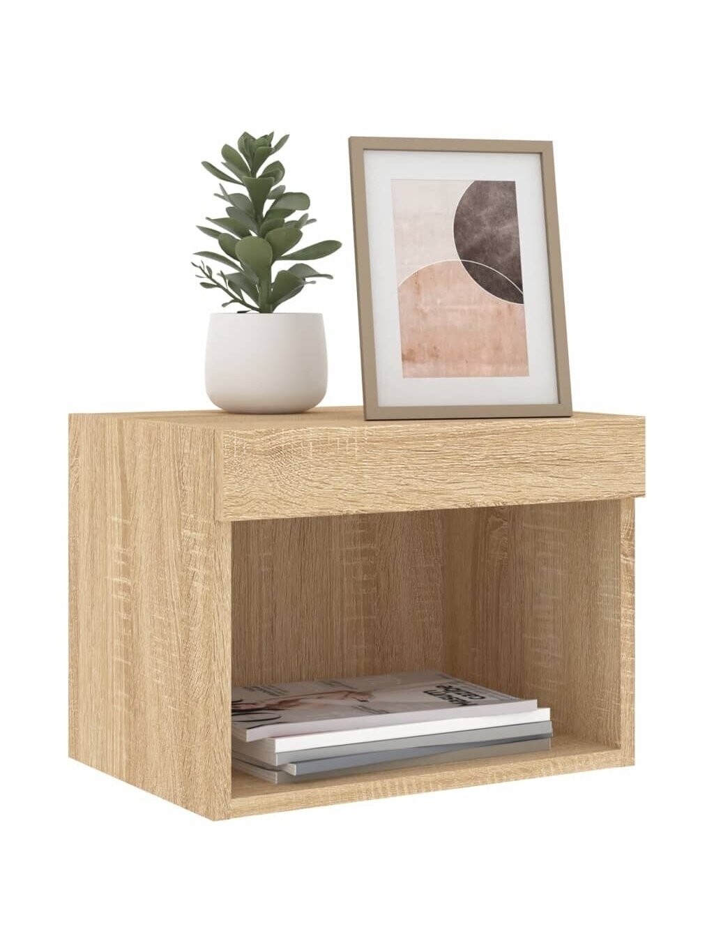 Wall-Mounted Nightstands with LED Lights, 2 pcs, Oak 5 Wall-Mounted Nightstands with LED Lights, 2 pcs, Oak 5