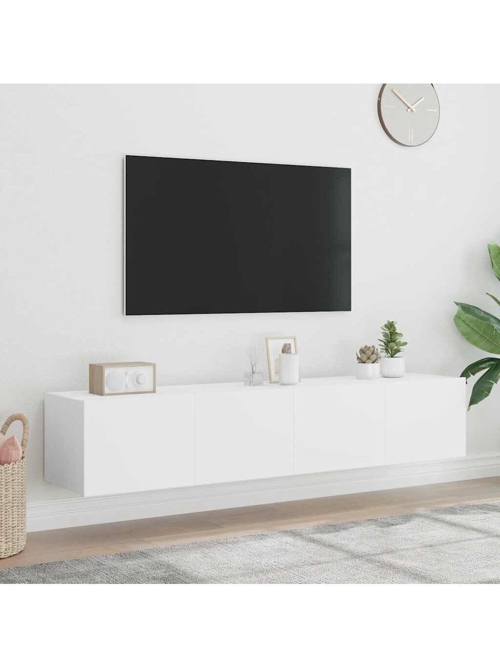 Wall-mounted TV cabinets with LED, 2 pcs, white, 80 × 35 × 31 cm Wall-mounted TV cabinets with LED, 2 pcs, white, 80 × 35 × 31 cm