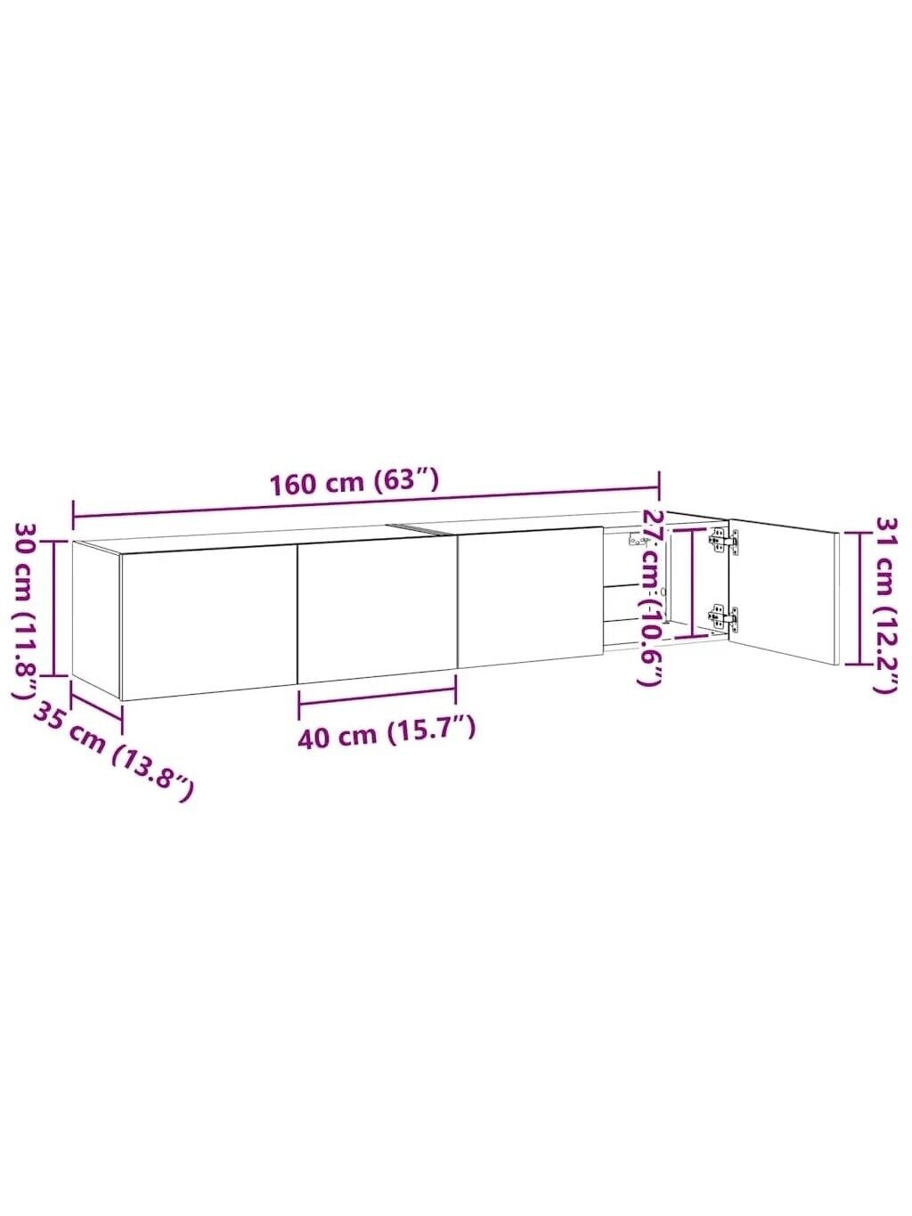 Sieninės TV spintelės su LED, 2vnt., baltos, 80x35x31cm 12