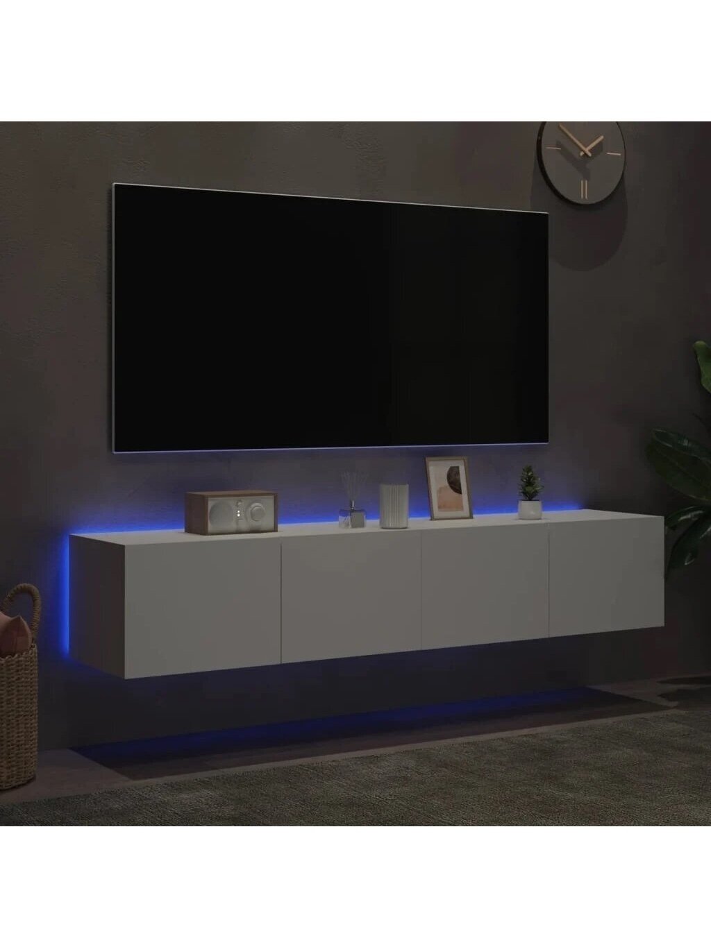 Sieninės TV spintelės su LED, 2vnt., baltos, 80x35x31cm 2