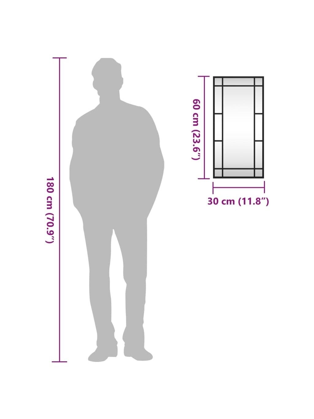 Wall mirror, black, 30x60 cm, iron, rectangular 8