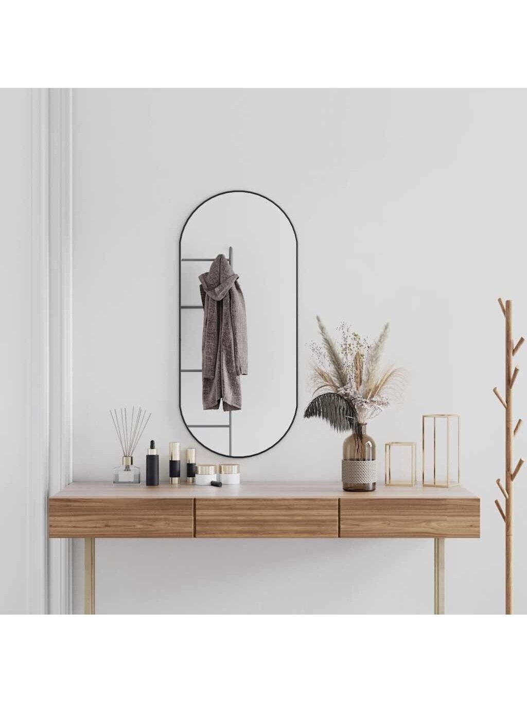 Lustro ścienne, w kolorze czarnym, 100×45 cm, owalny kształt