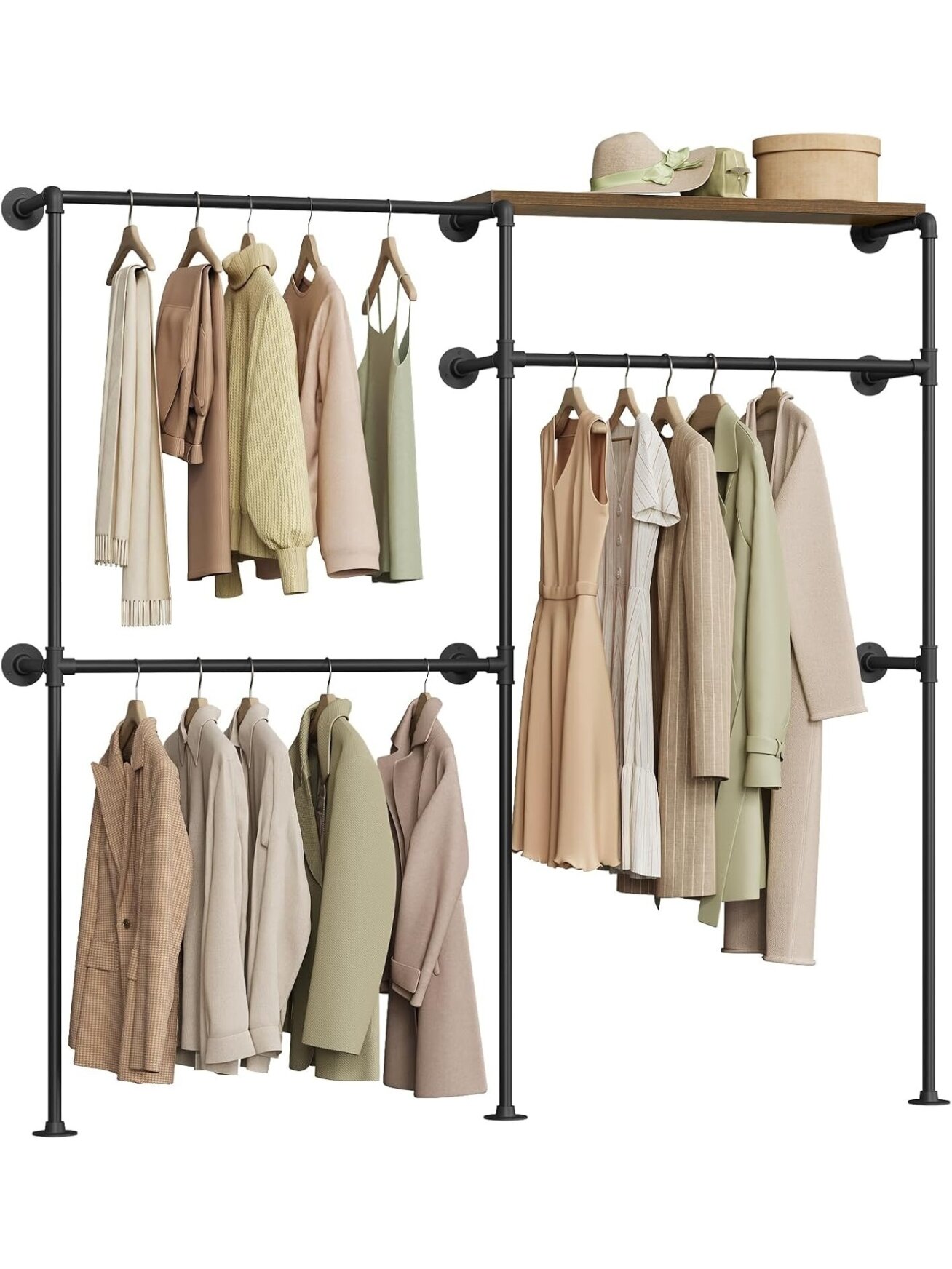 Industrial-Style Wall-Mounted Open Wardrobe with Shelf and 3 Clothes Hanging Rails 1