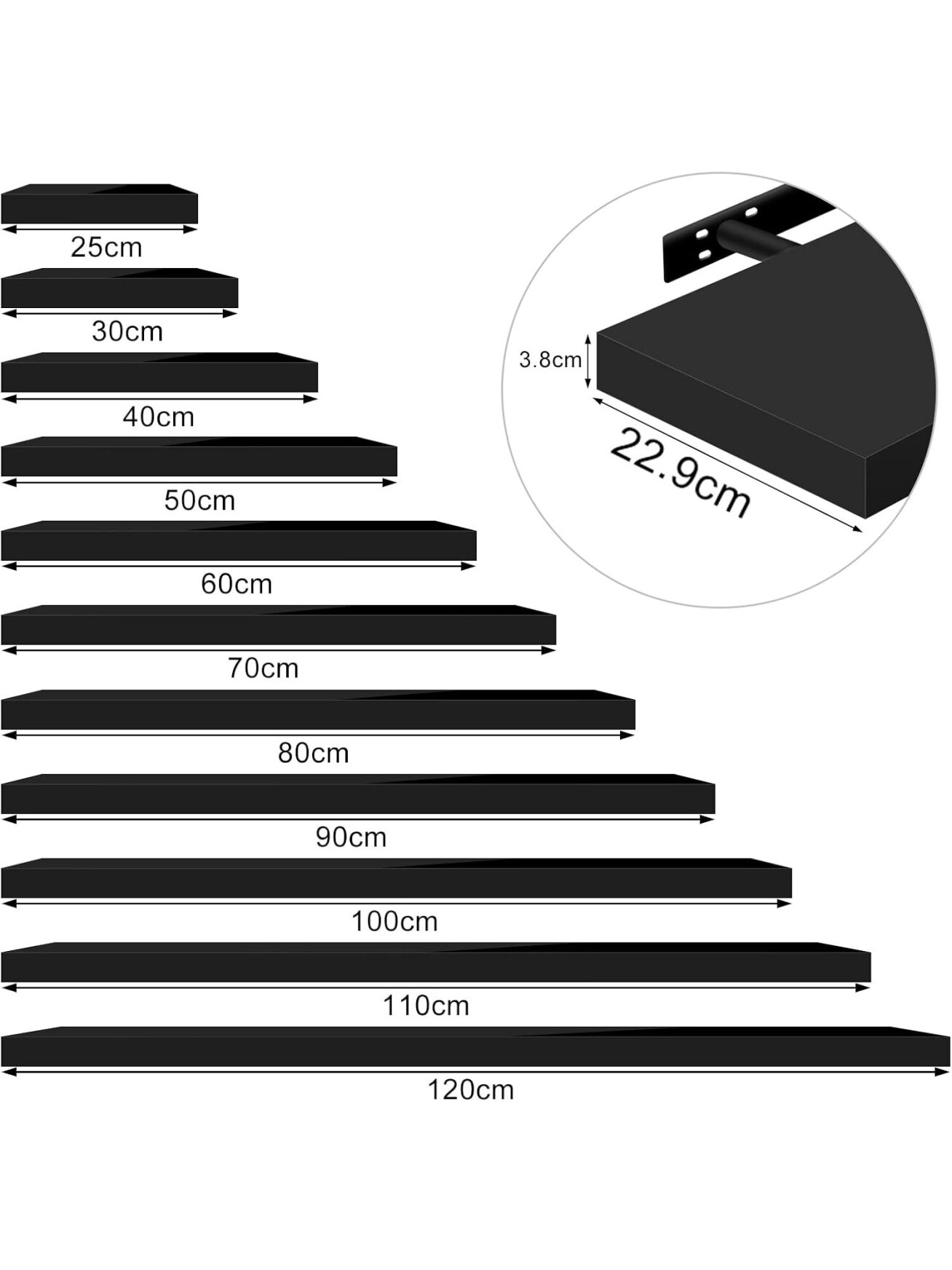 Floating wall shelf (high gloss black), wooden board, 70x22.9x3.8 cm 2 Floating wall shelf (high gloss black), wooden board, 70x22.9x3.8 cm 2