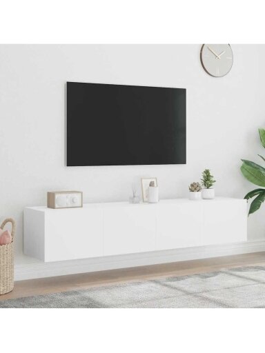 Seinale kinnitatavad TV-kapid LED-valgustusega, 2 tk, valge, 80 × 35 × 31 cm