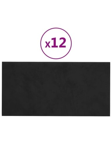 Sienas paneļi, 12 gab., melni, 30 × 15 cm, samts, 0,54 m²