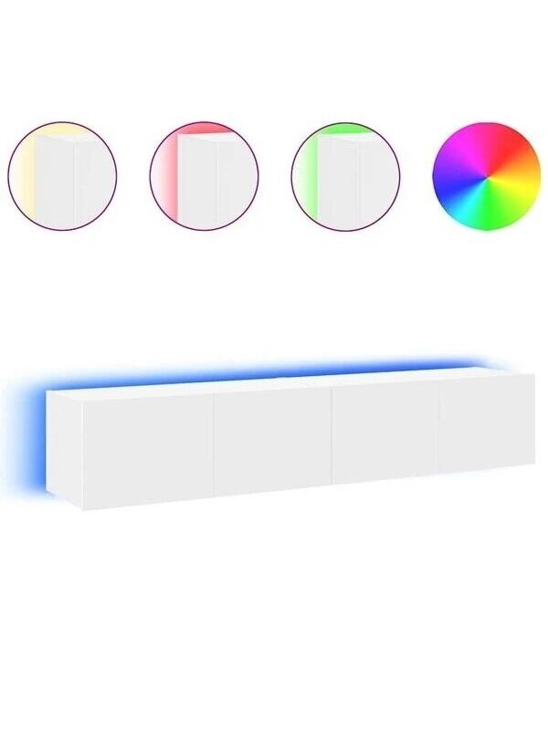 Sieninės TV spintelės su LED, 2vnt., baltos, 80x35x31cm 11
