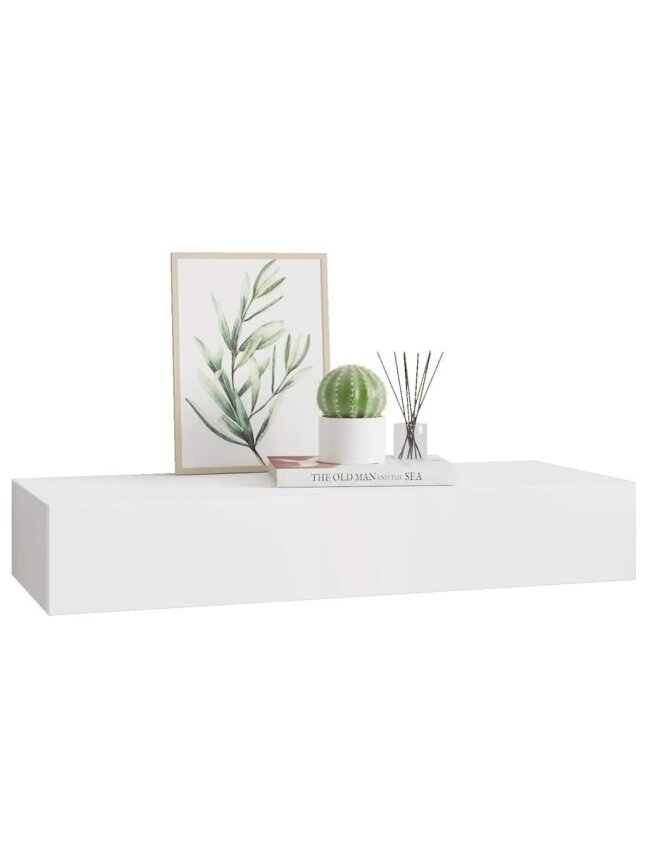 Sieninė lentyna su stalčiumi, 60x23,5x10 cm, MDF, balta 1