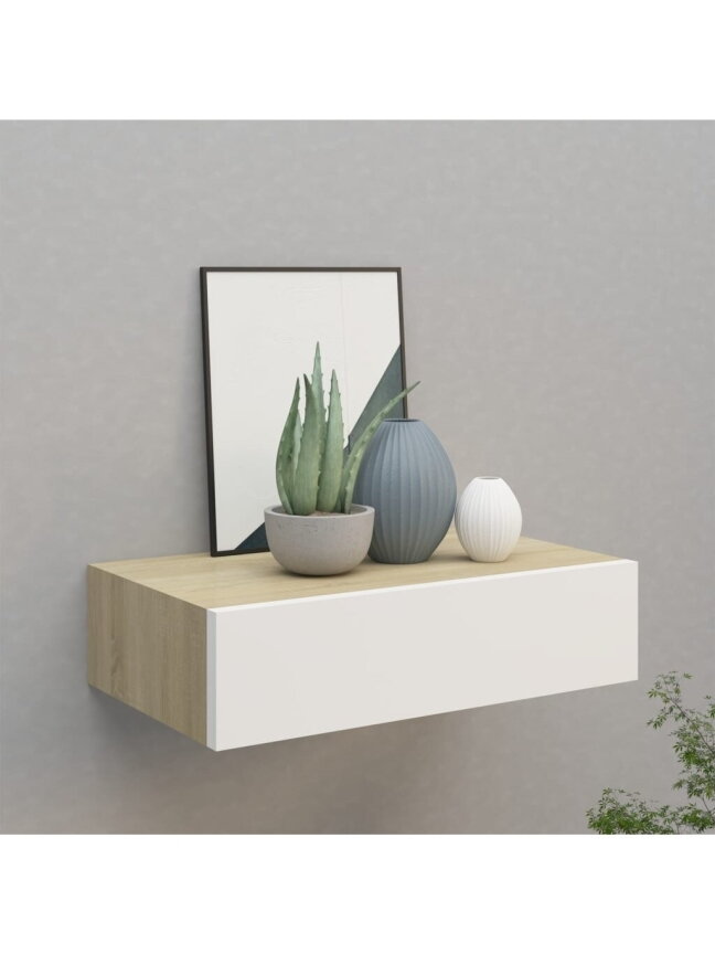 Wall shelf with drawer, oak/white, 40 x 23.5 x 10 cm, MDF Wall shelf with drawer, oak/white, 40 x 23.5 x 10 cm, MDF