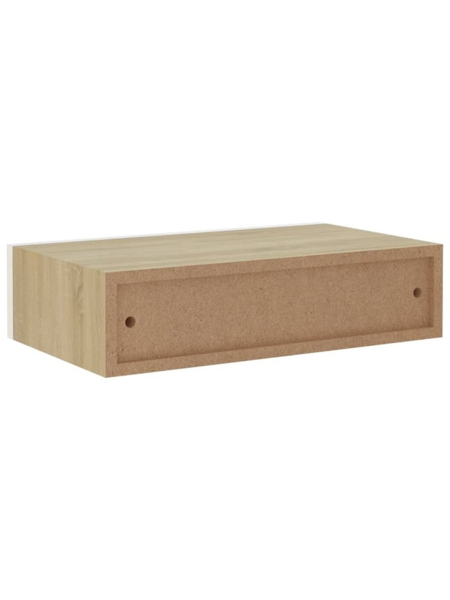 Wall shelf with drawer, oak/white, 40 x 23.5 x 10 cm, MDF 4 Wall shelf with drawer, oak/white, 40 x 23.5 x 10 cm, MDF 4