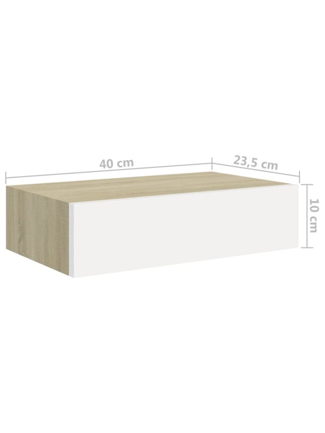 Wall shelf with drawer, oak/white, 40 x 23.5 x 10 cm, MDF 6 Wall shelf with drawer, oak/white, 40 x 23.5 x 10 cm, MDF 6