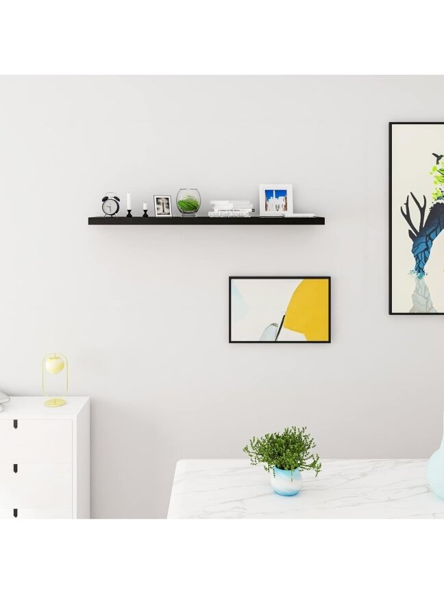 Floating wall shelf (high gloss black), wooden board, 70x22.9x3.8 cm 1 Floating wall shelf (high gloss black), wooden board, 70x22.9x3.8 cm 1