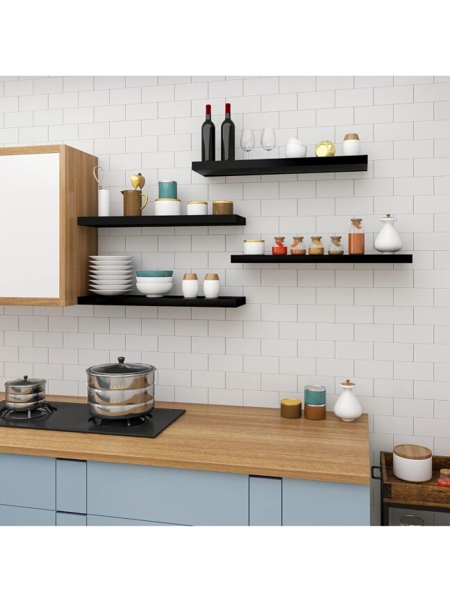 Floating wall shelf (high gloss black), wooden board, 70x22.9x3.8 cm 3 Floating wall shelf (high gloss black), wooden board, 70x22.9x3.8 cm 3