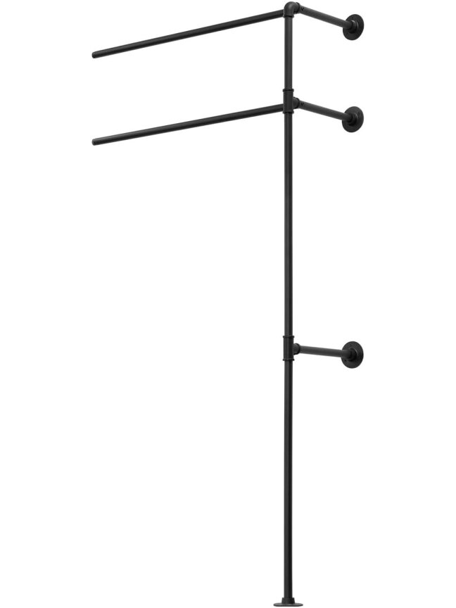 Wall-mounted clothes rack, open wardrobe.