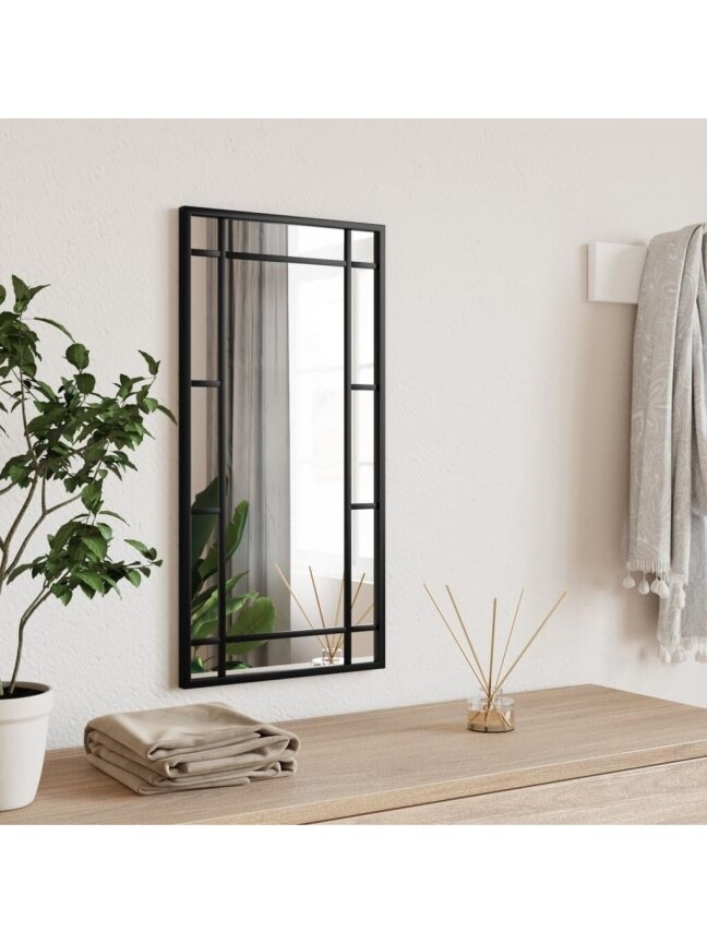Wall mirror, black, 30x60 cm, iron, rectangular
