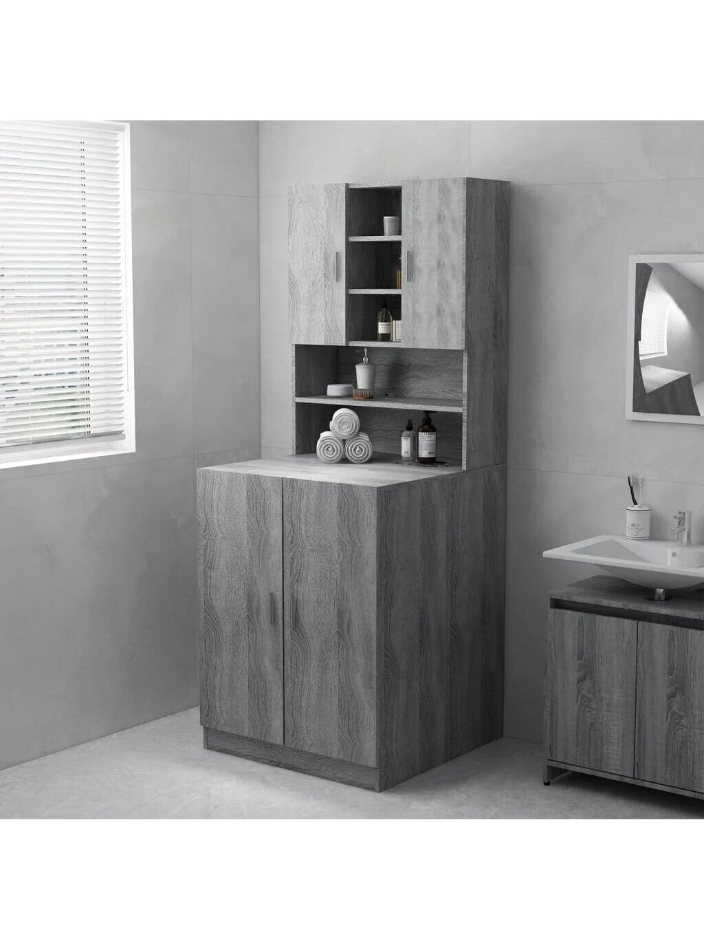 Skalbimo mašinos spintelė, pilka ąžuolo, 71x71,5x91,5cm