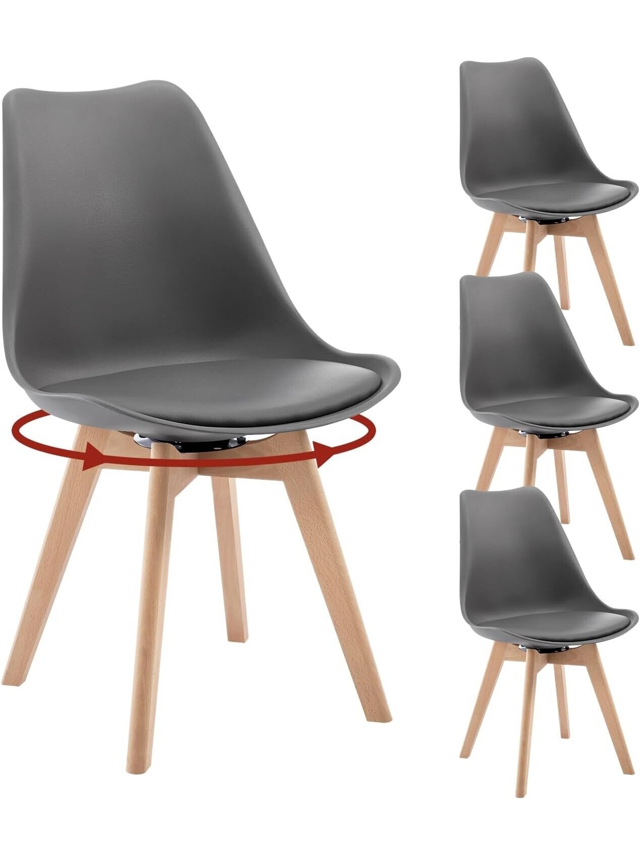 Söögitoolide komplekt, 4 tk, 360° pöörlevad, kunstnahast polster, täispuidust jalad. 13